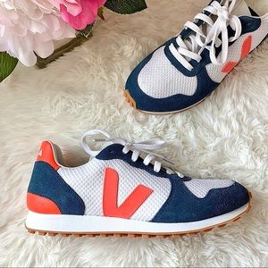 Veja White and Blue Sneakers with Orange Accents